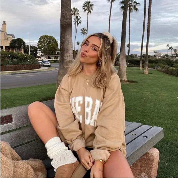 EUC The Bar Tan Varsity Sweatshirt size L with White Lettering. - Picture 9 of 13